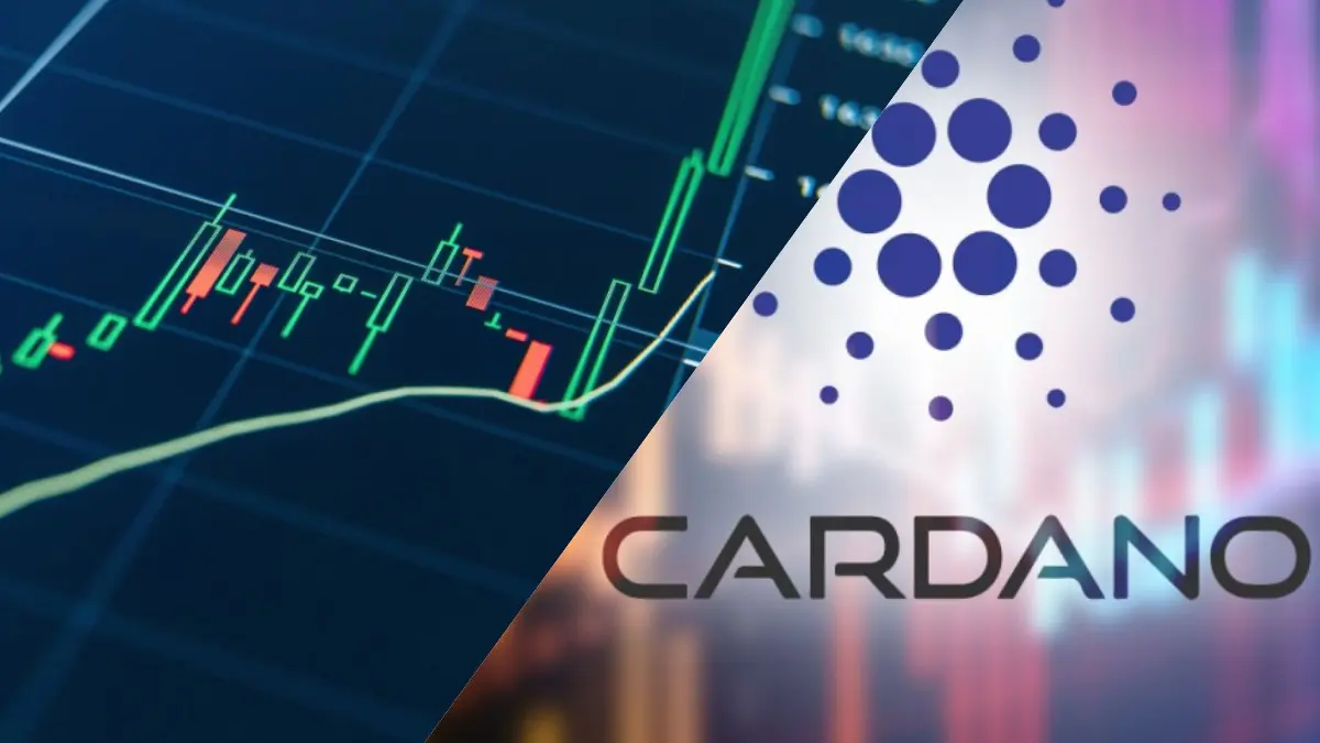 Afbeelding met Cardano logo en stijgende koersgrafiek Afbeelding met Cardano logo en stijgende koersgrafiek