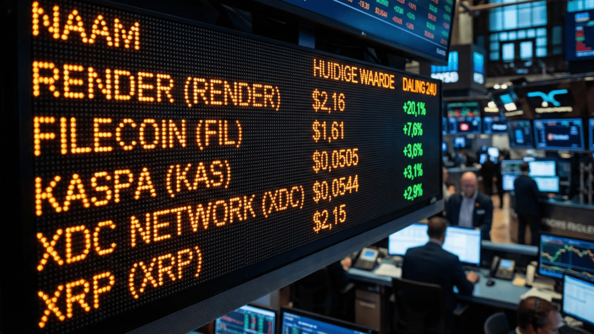 Crypto Radar: XRP, bitcoin stijgen na goed nieuws, memecoins onderuit Crypto koersen op matrixbord
