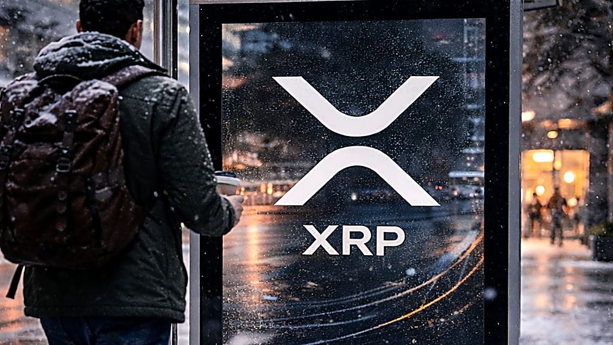 Ripple's cryptomunt XRP reclame op bushokje